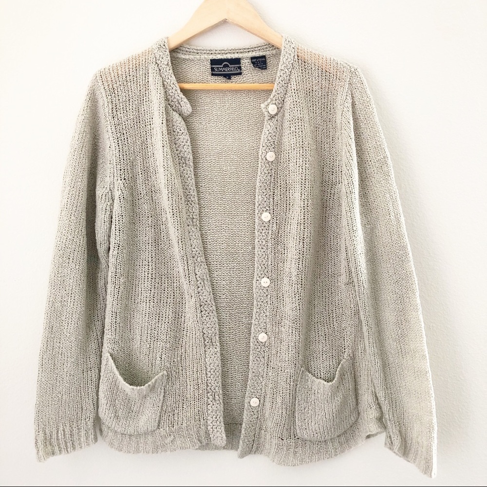 Vintage 90s Beige Cardigan Knit Sweater Sz Small